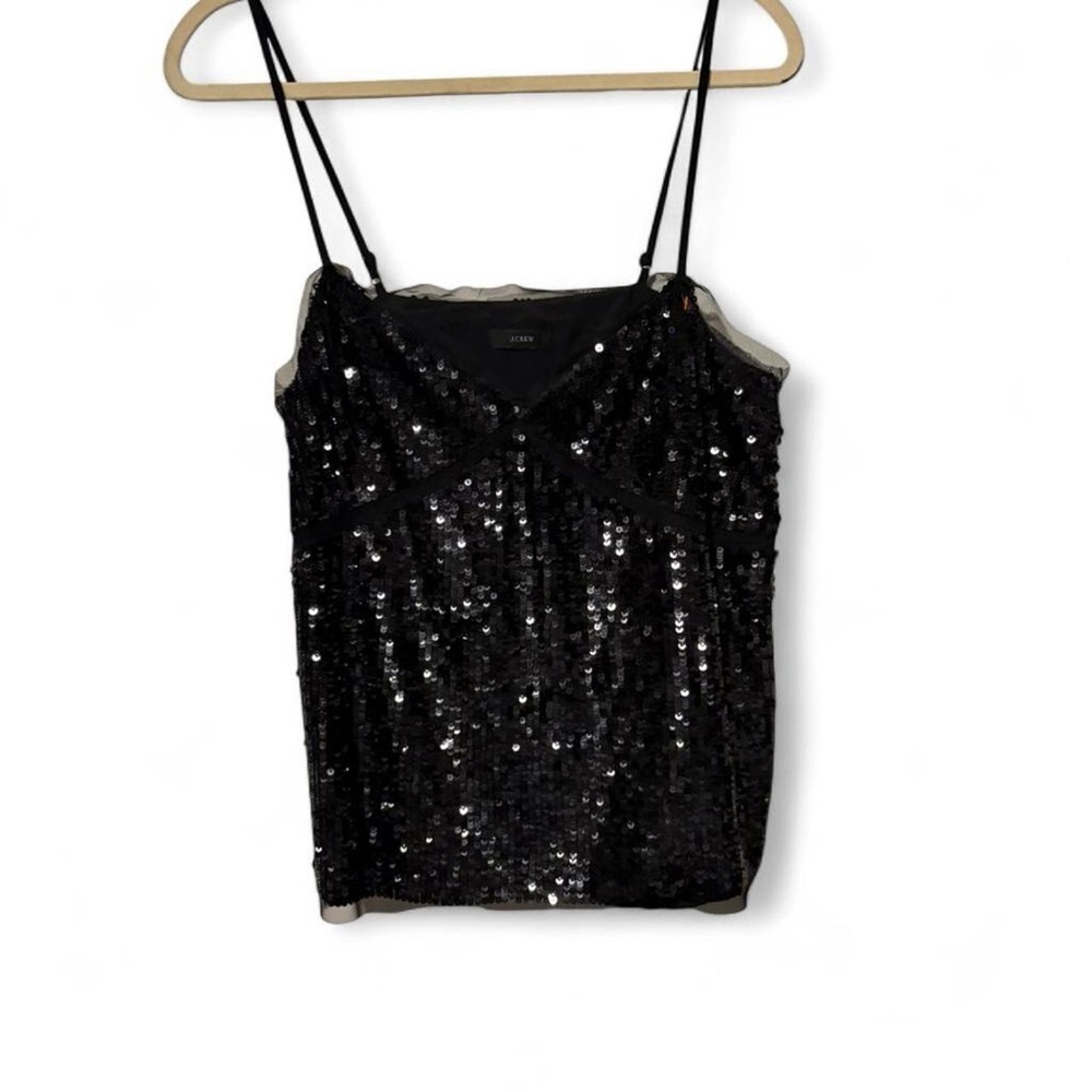 Black sequin J.Crew camisole top with tulle trim large